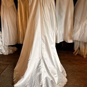Ivory Satin Bridal Skirt with Scalloped Lace Hem